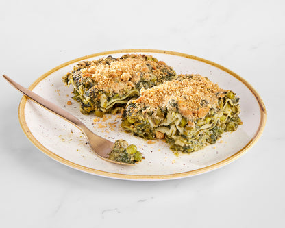 Lasagnetta con broccoli, spinaci, piselli e pesto