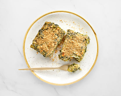 Lasagnetta con broccoli, spinaci, piselli e pesto